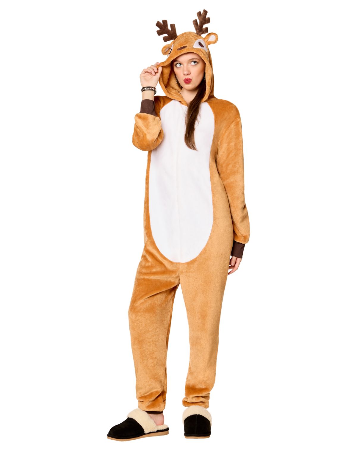 Reindeer Hooded Plush Jumpsuit