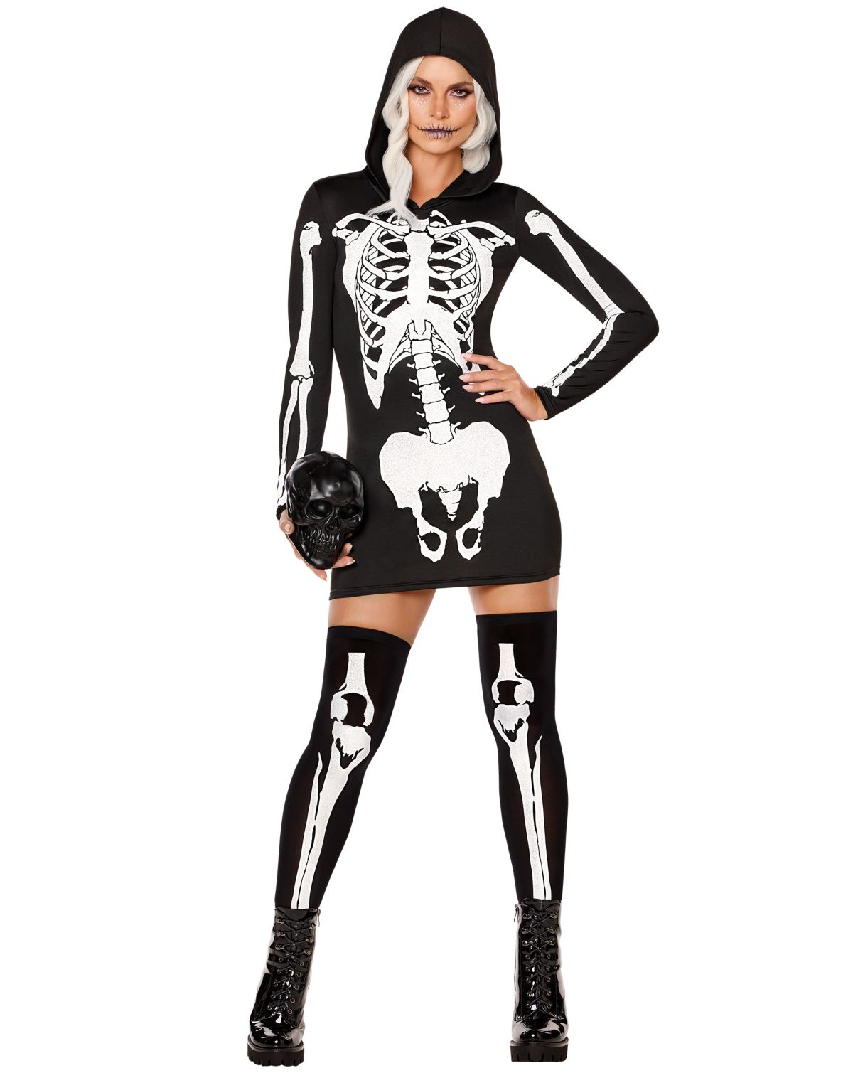 Adult Hooded Holographic Skeleton Costume