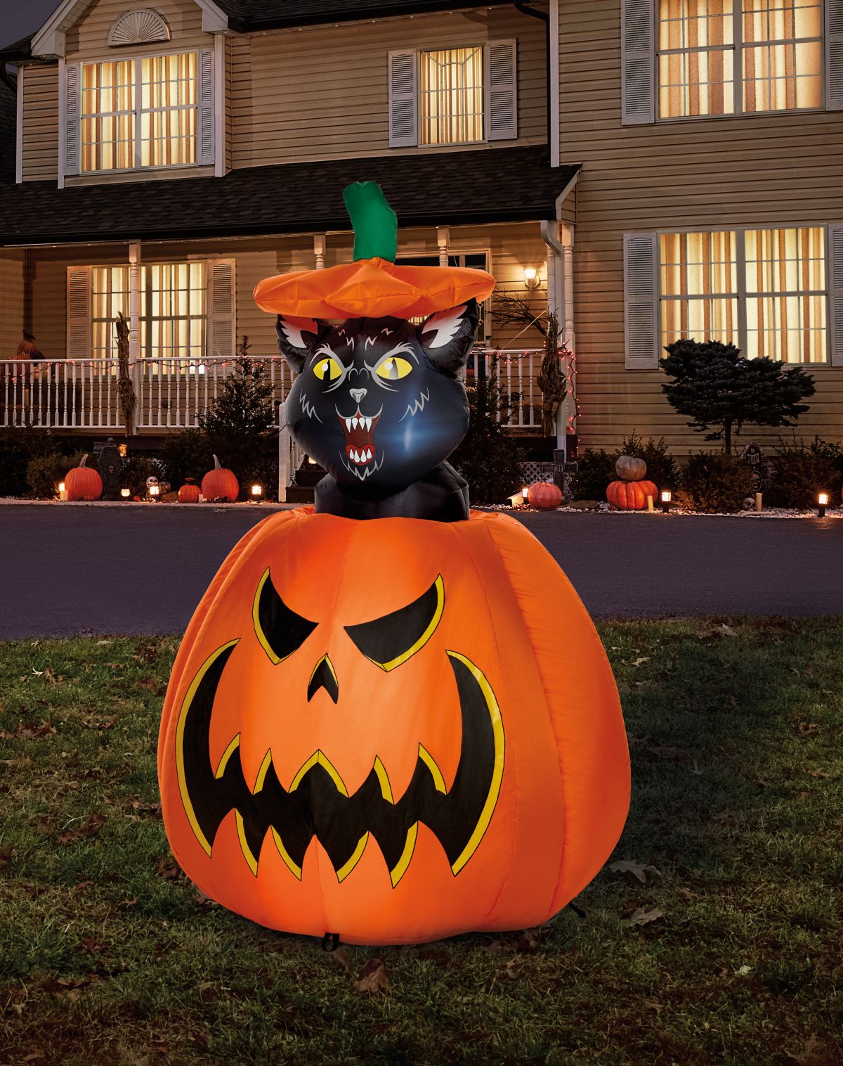 3 Ft 7 In Light-Up Animated Rising Pumpkin Cat Inflatable Decoration