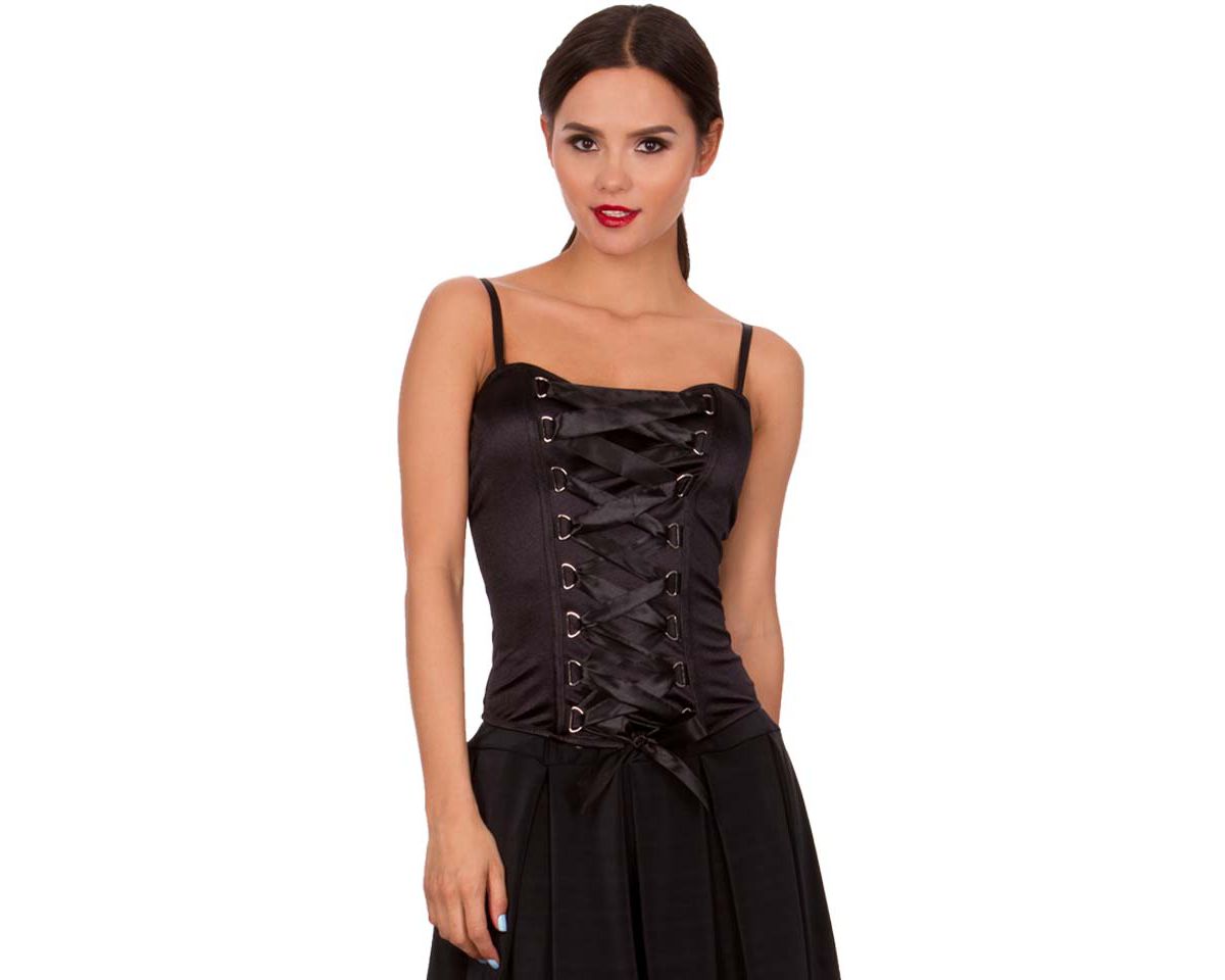 Front Lace-Up Corset - Black