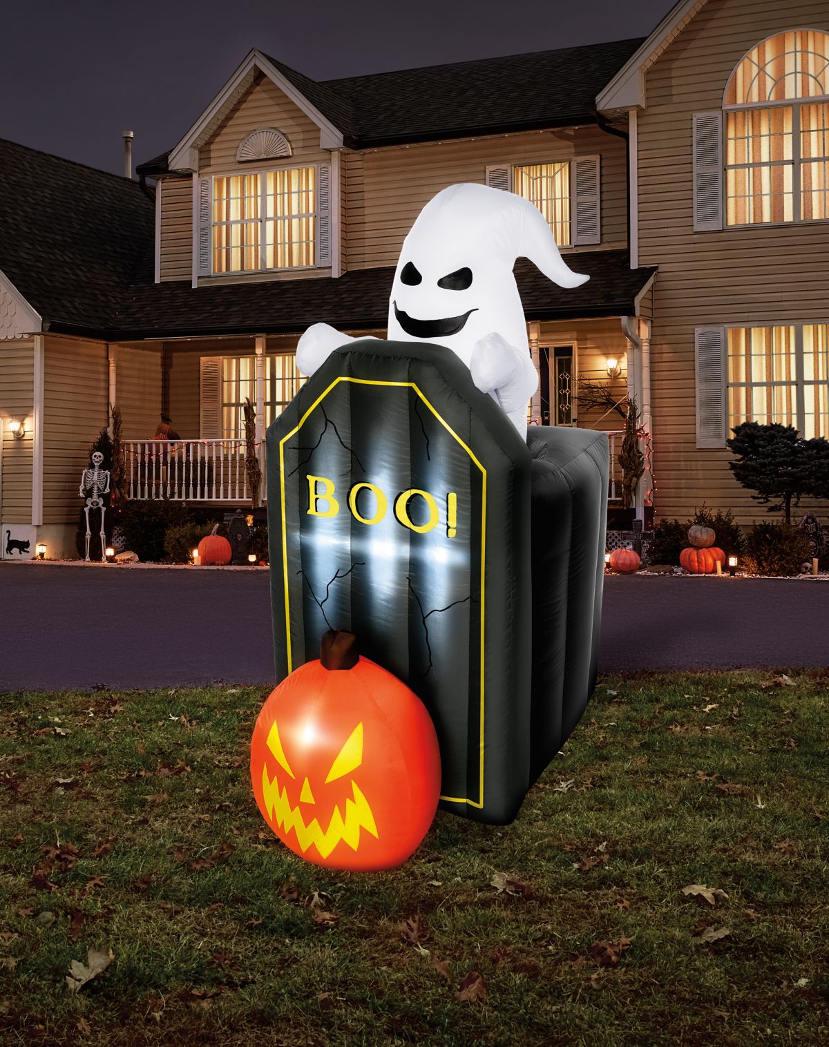 4 Ft 2 In Light-Up Animated Tombstone Ghost Inflatable Decoration