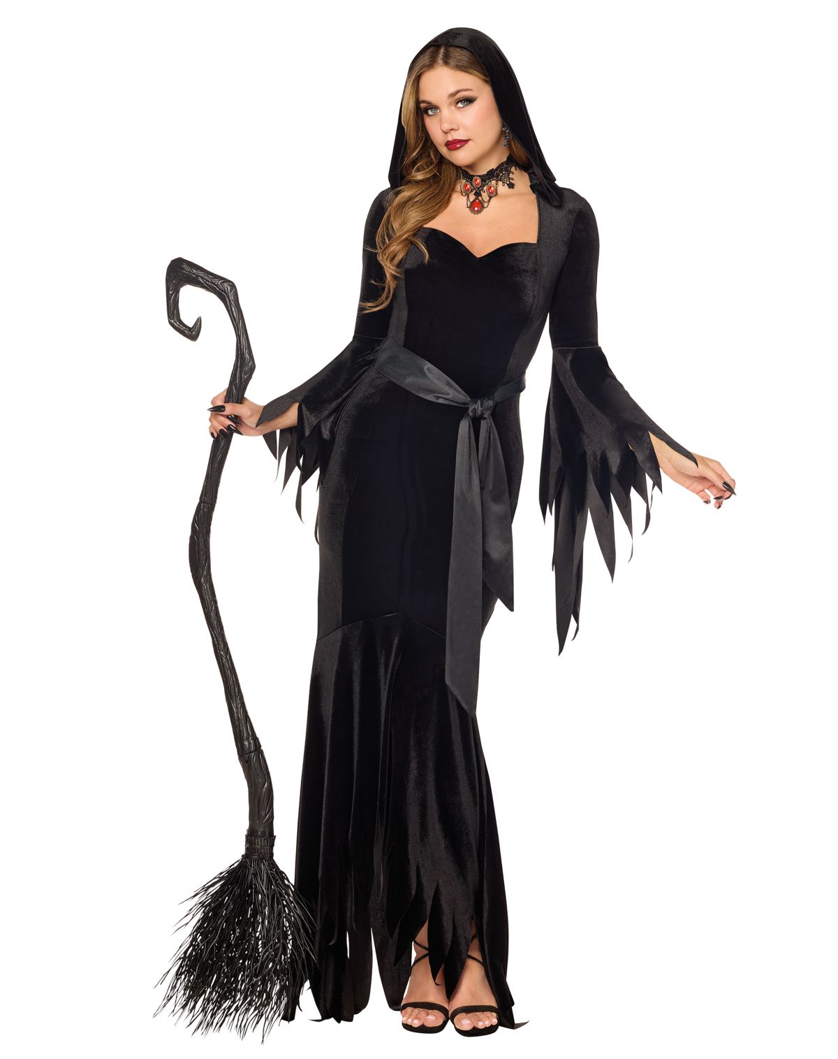 Adult Black Gothic Tattered Hooded Robe