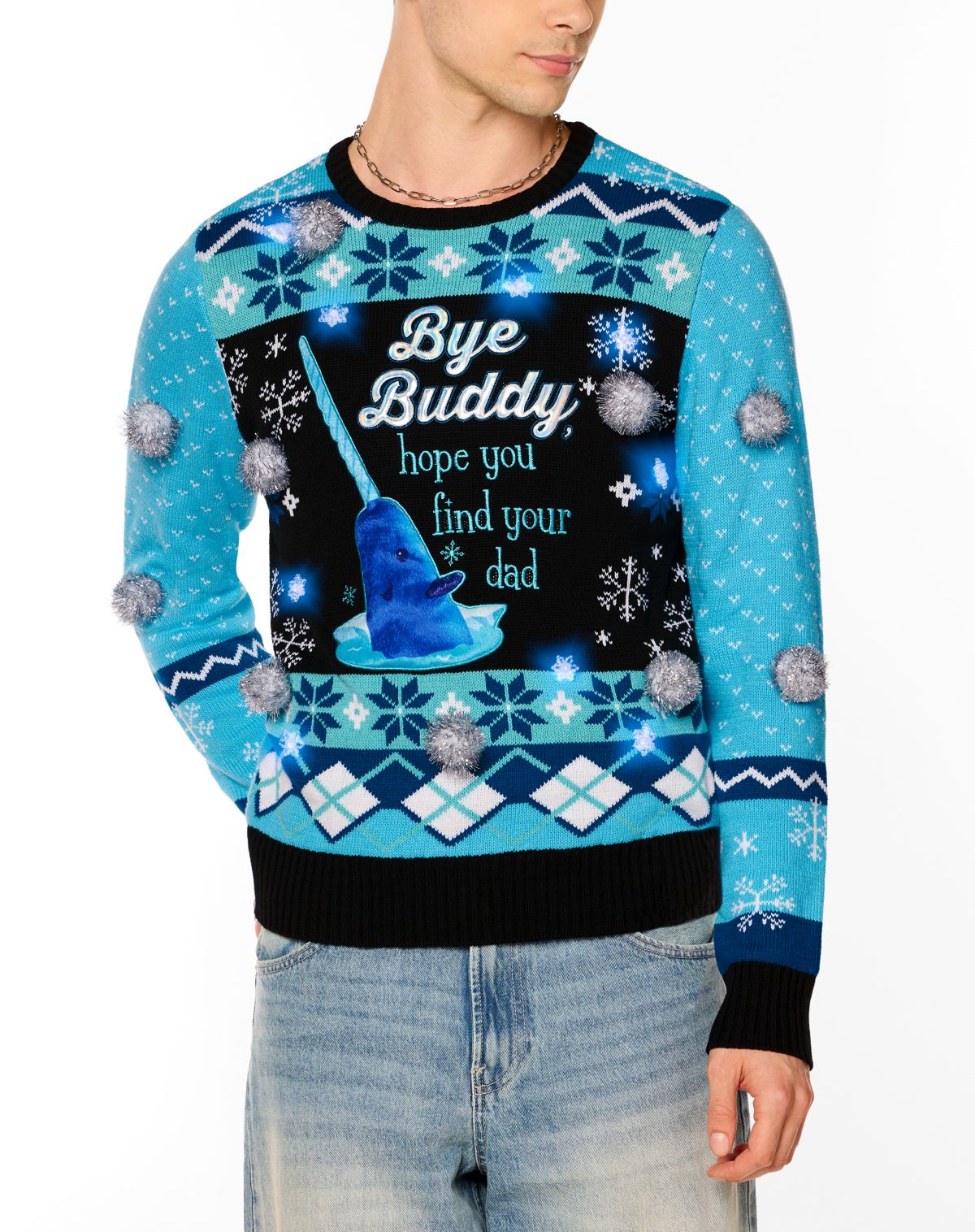 Light-Up Blue Narwhal Christmas Sweater - Elf