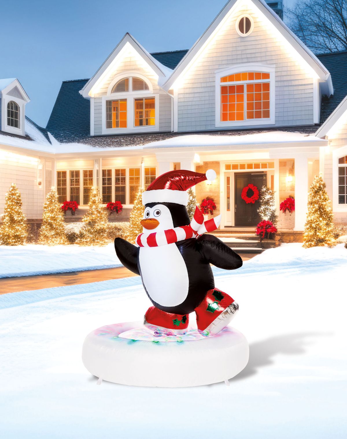 4 Ft Light-Up Spinning Skate Penguin Inflatable Decoration