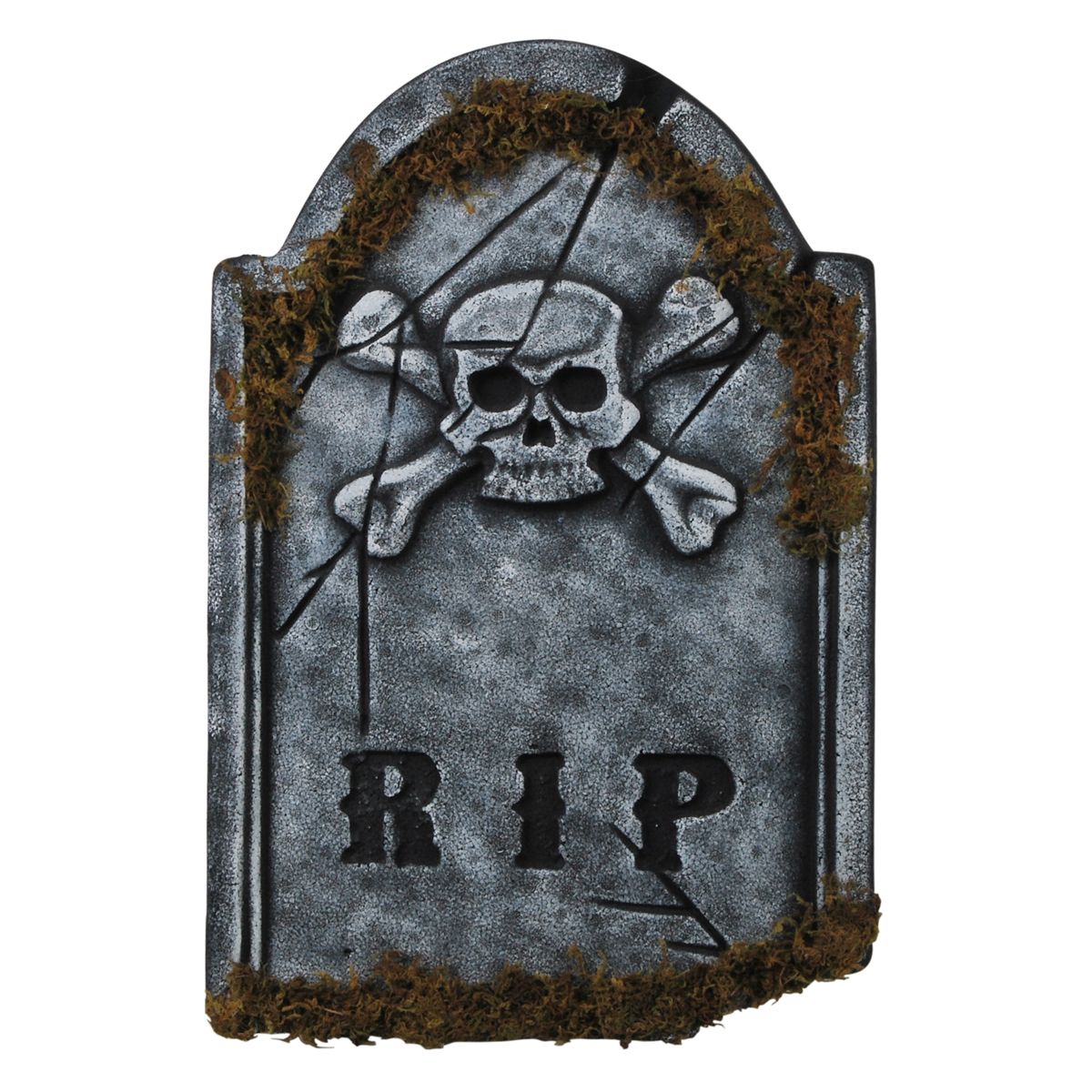 1.5 Ft Skull Face Tombstone with Moss