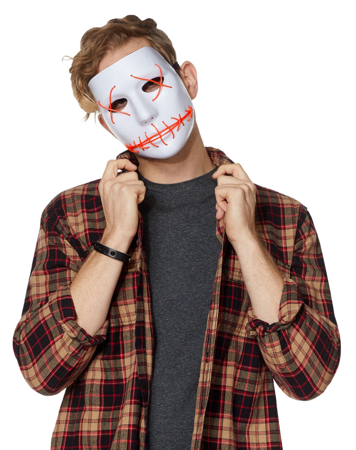 White and Red EL Wire Half Mask