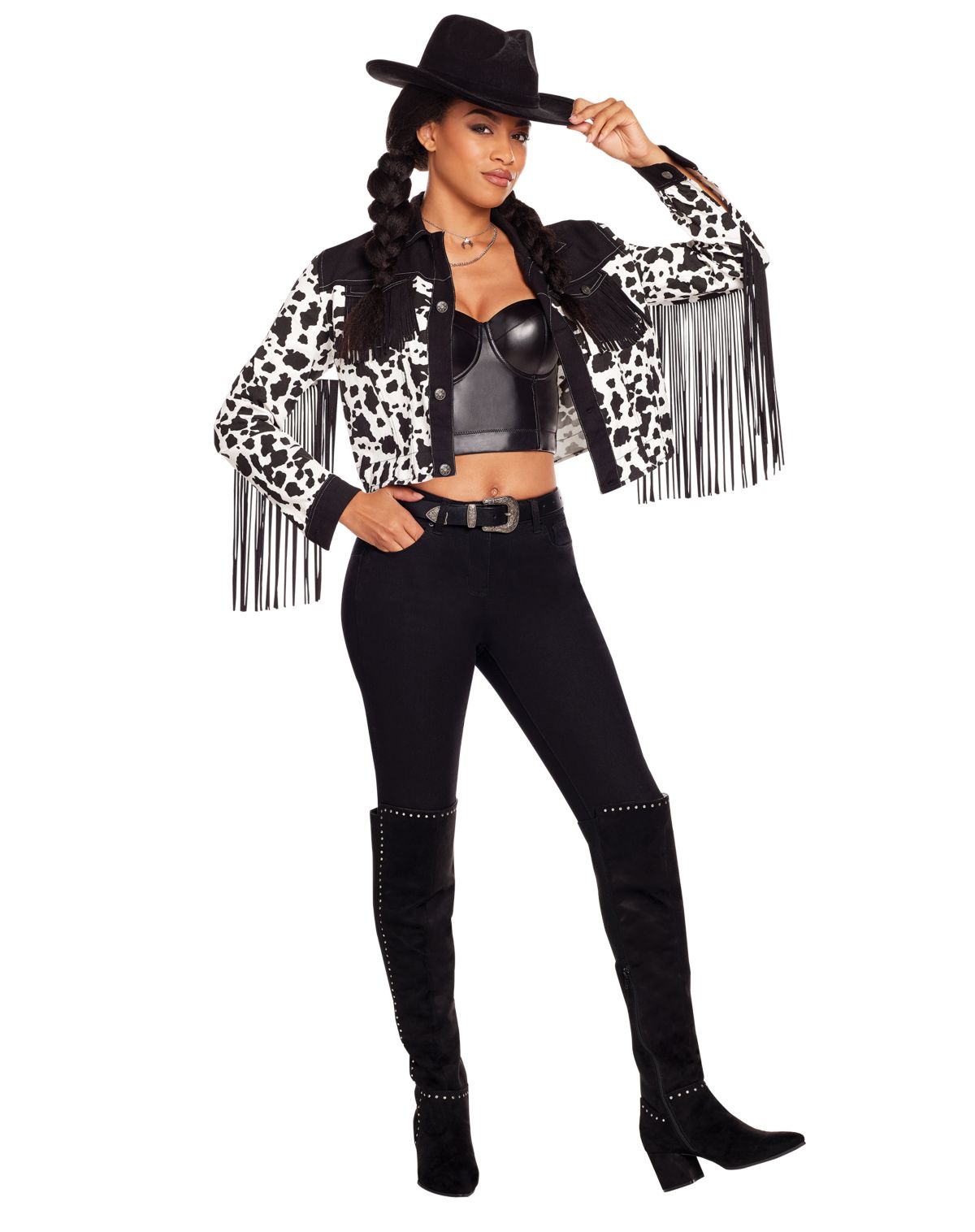 Adult Western Cow Print Fringe Jacket