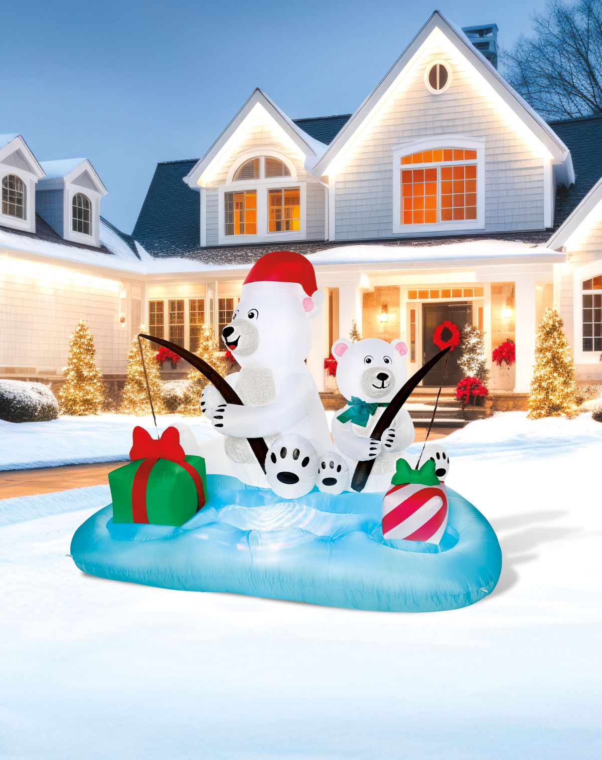 5 Ft Light-Up Fishing Polar Bears Inflatable Decoration