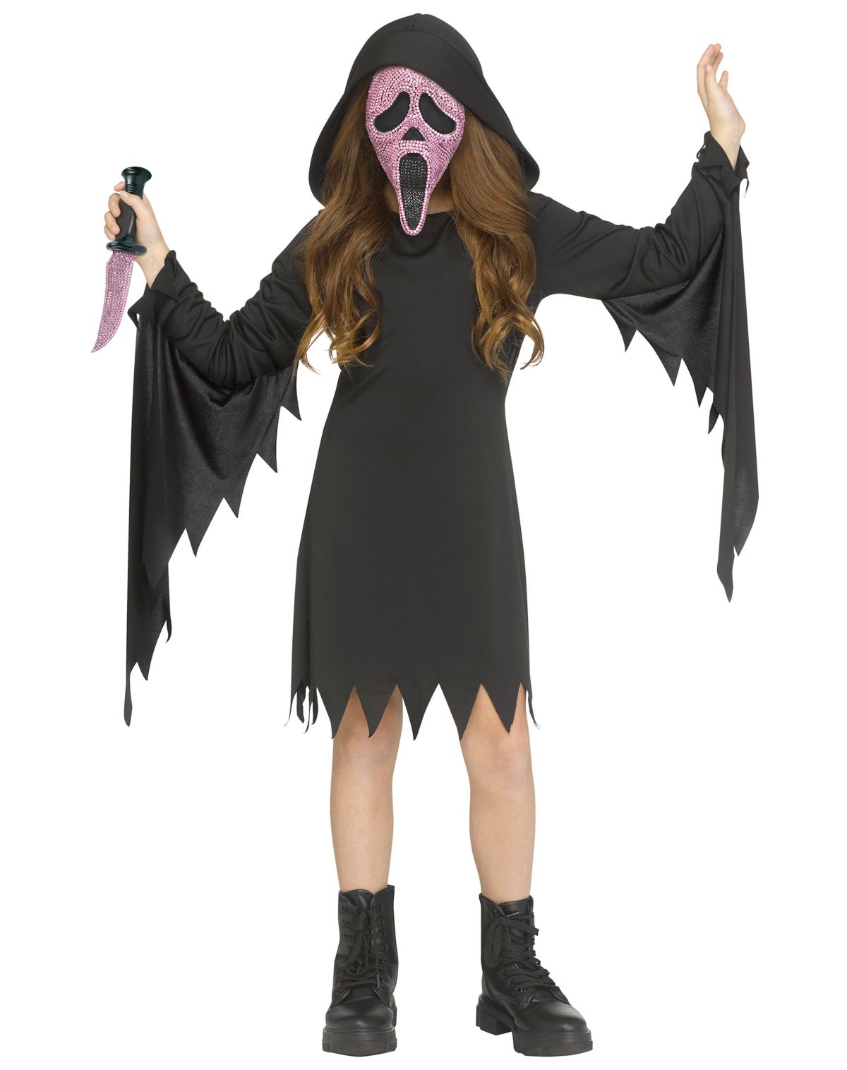 Kids Pink Ghost Face Bling Dress Costume
