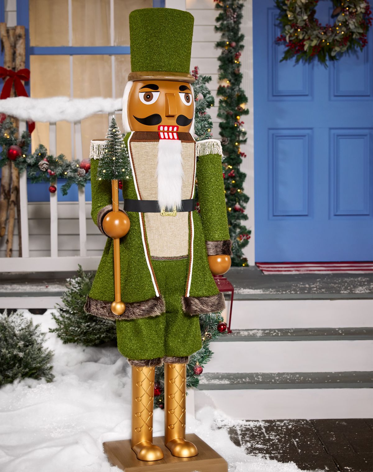 5 Ft 3 In Collapsible Animated Green Bouclu00E9 Nutcracker