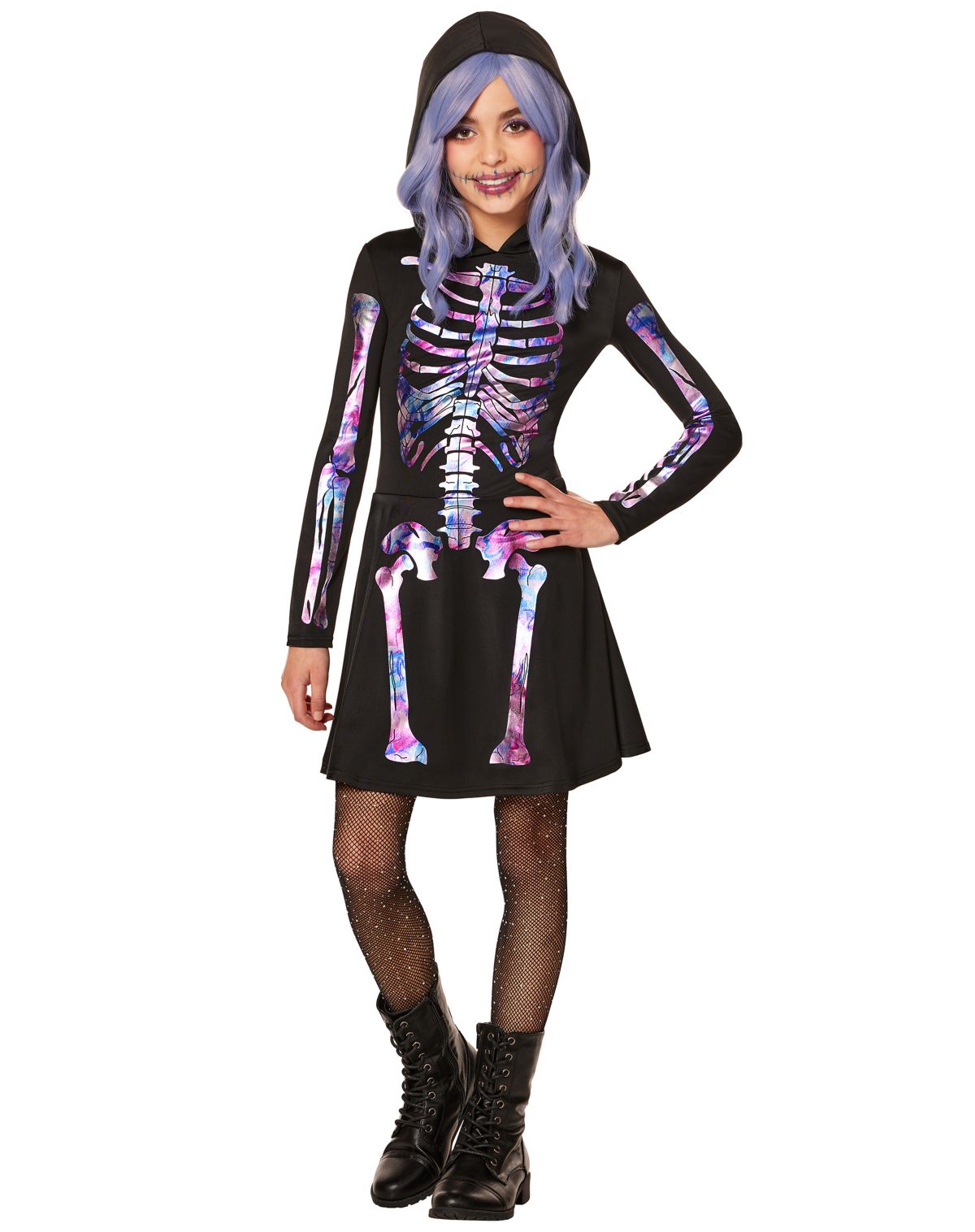 Kids Pastel Skeleton Hooded Dress Costume