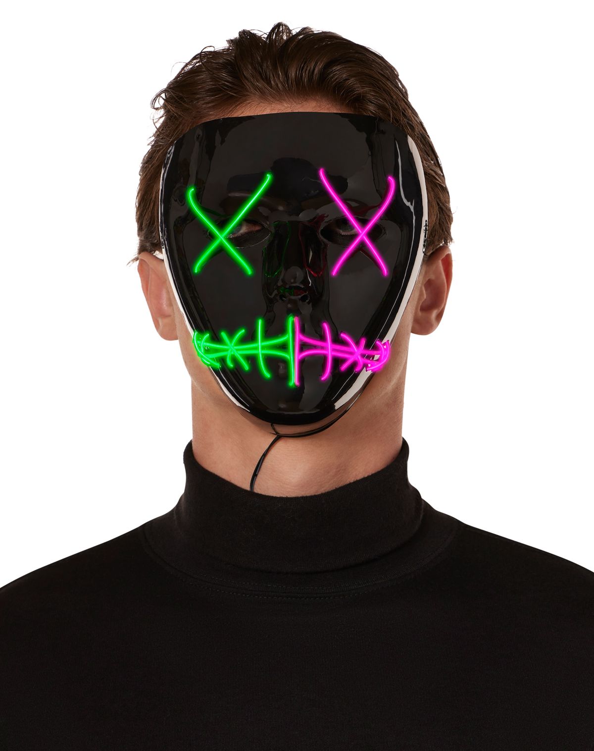 Light-Up EL Wire Green and Purple Stitched Half Mask