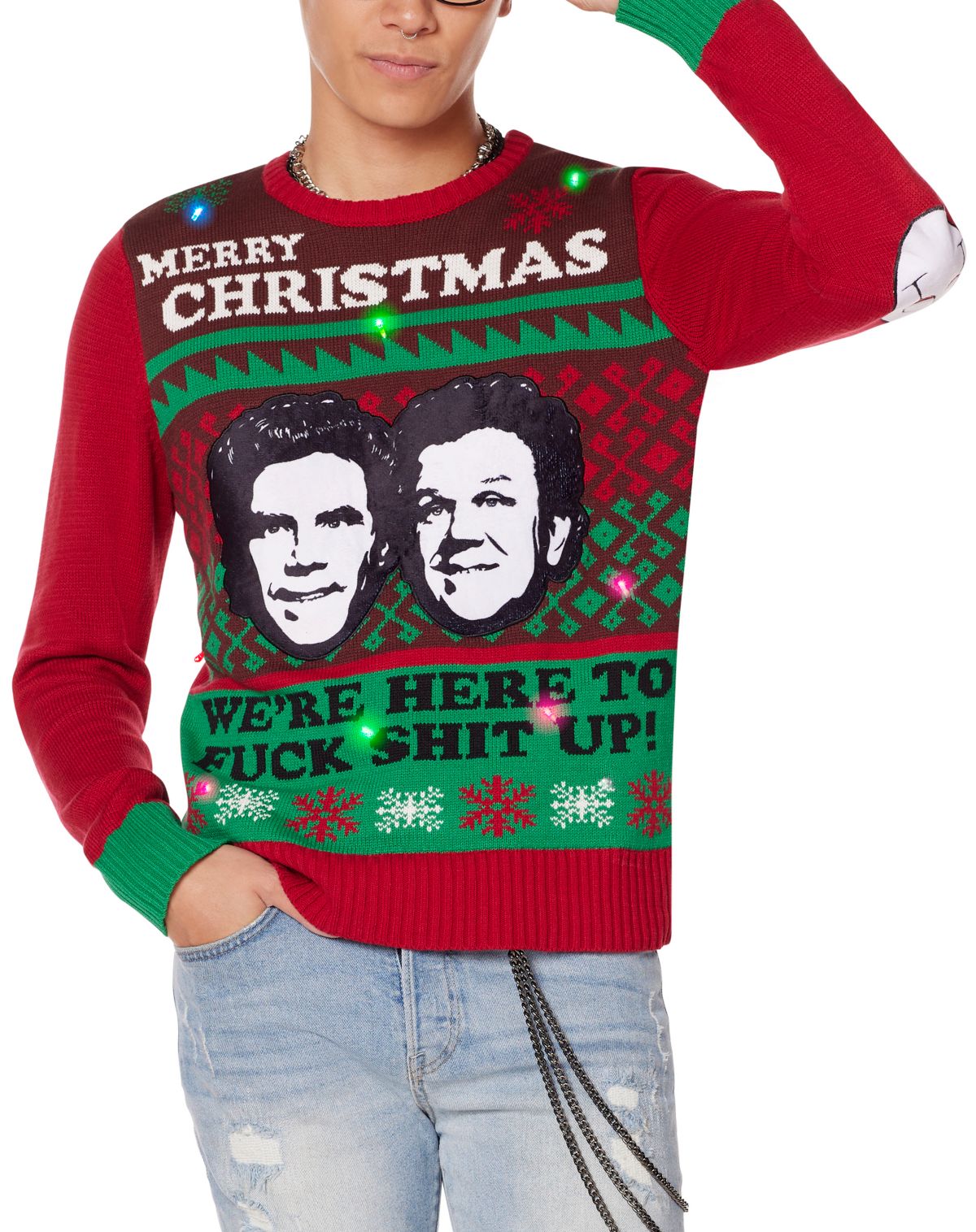 Light-Up Fuck Shit Up Ugly Christmas Sweater - Step Brothers