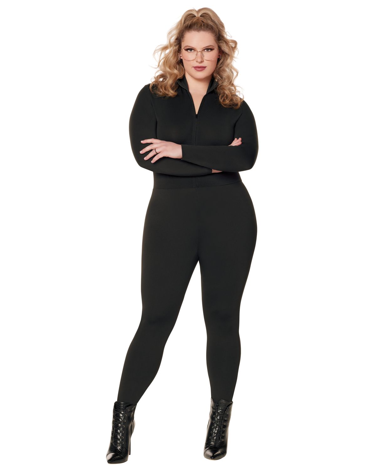 Adult Black Long Sleeve Zip Plus Size Catsuit