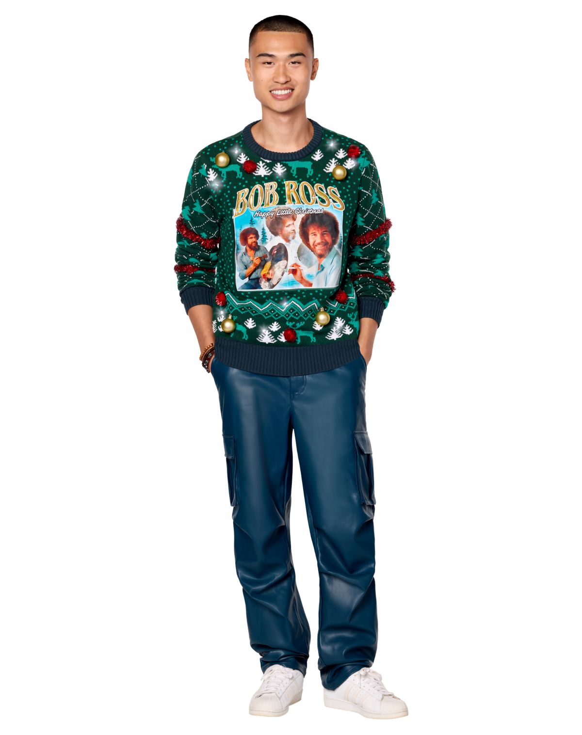 Light-Up Bob Ross Happy Little Christmas Sweater