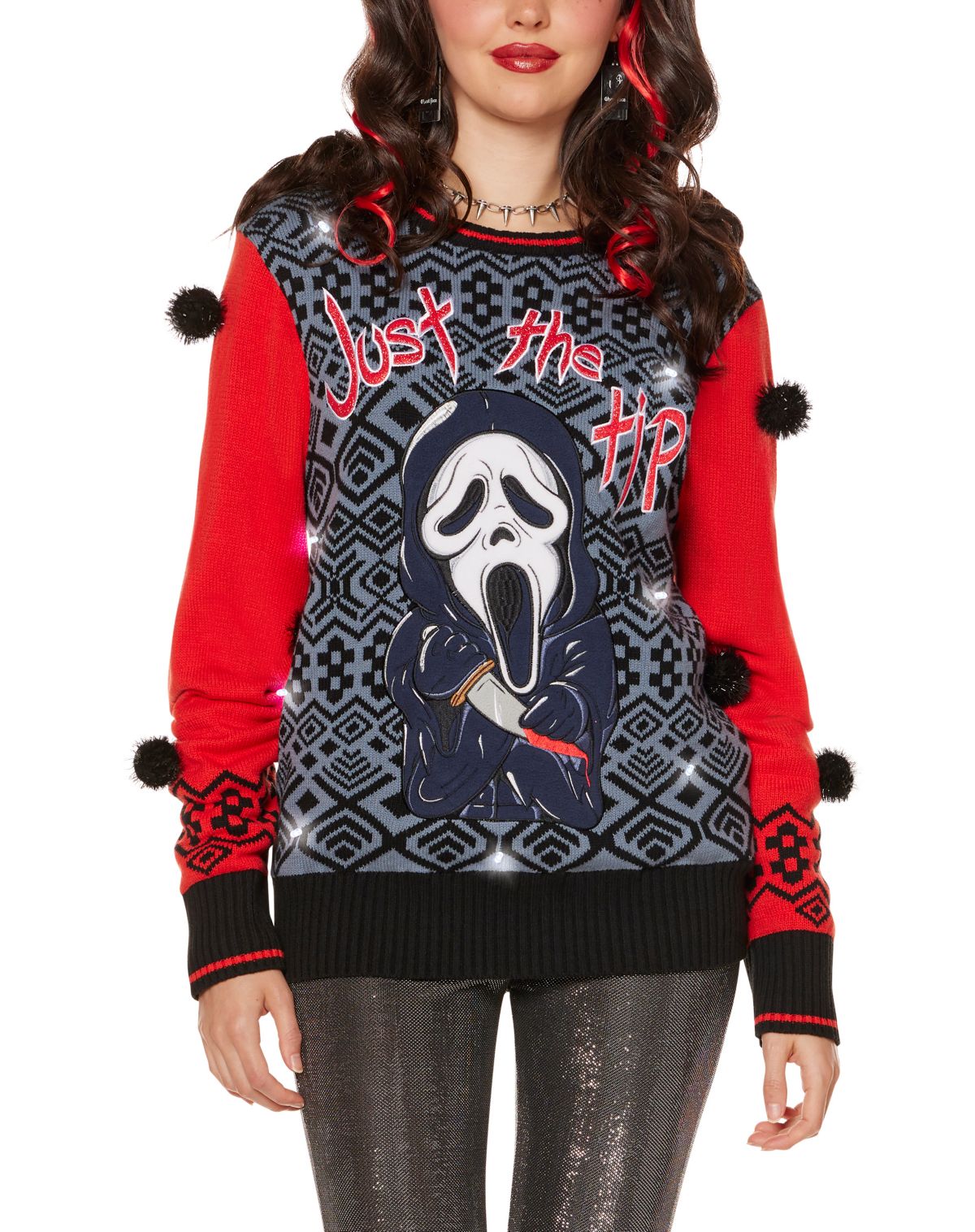Light-Up Ghost Face Just the Tip Christmas Sweater