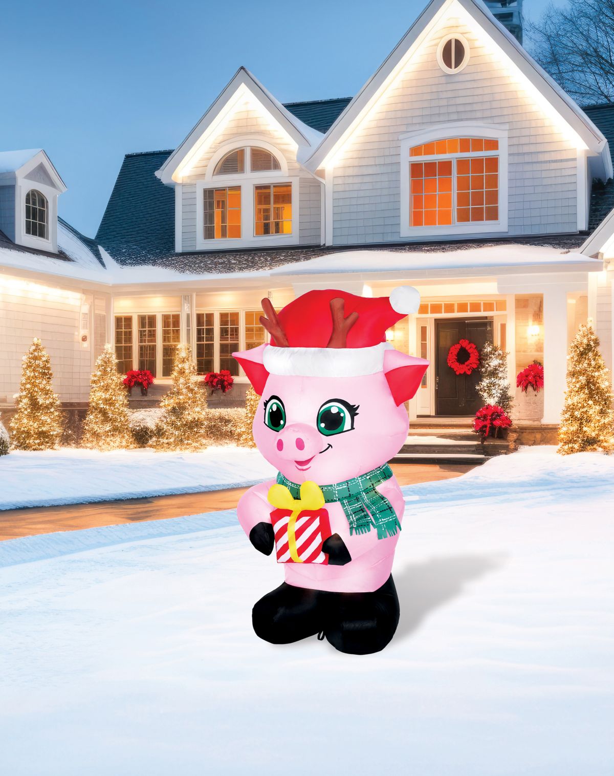 3 Ft Light-Up Pig with Presents Inflatable Decoration